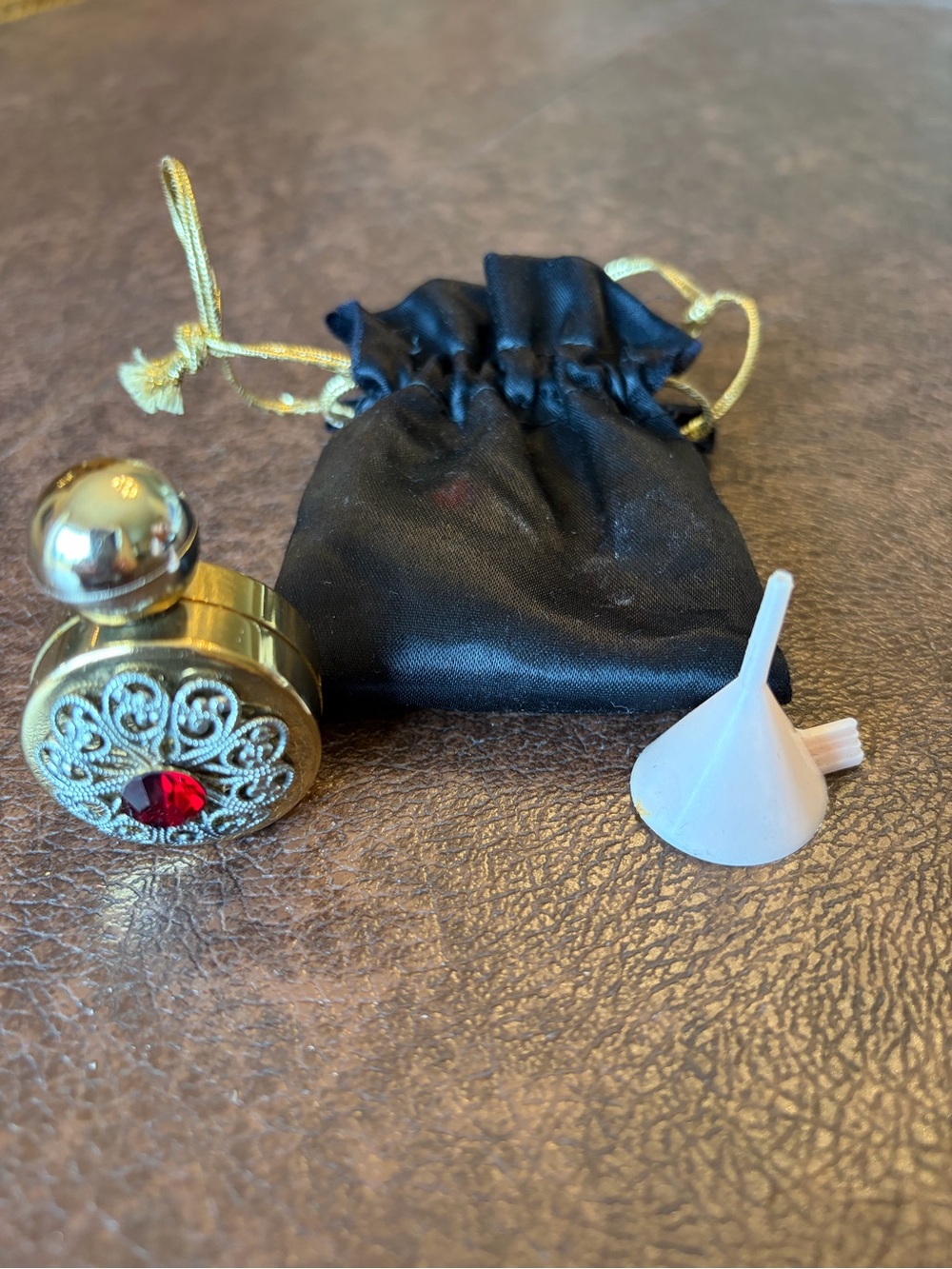 Antique Perfume Bottle with Red Gem Accent